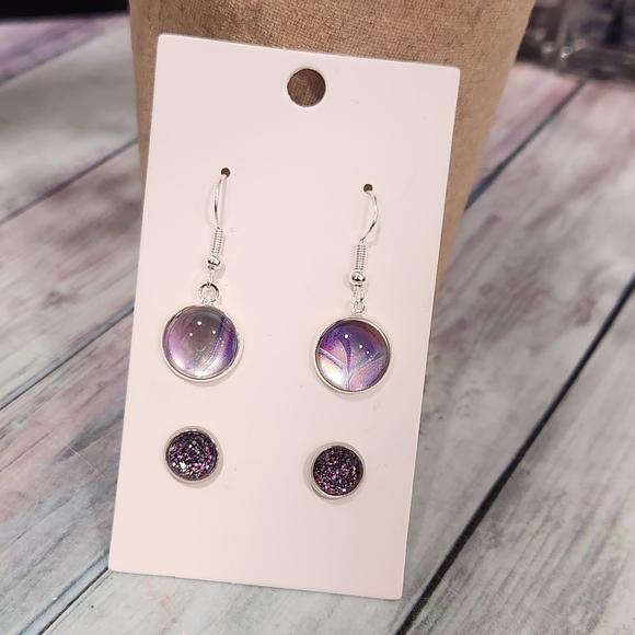 Chic Silver and Purple Earrings Set - Picture 7 of 10